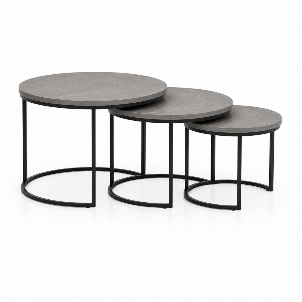 Set di 3 tavolini da caffè rotondi grigio effetto marmo in MDF e acciaio diametro 80 60 45 cm