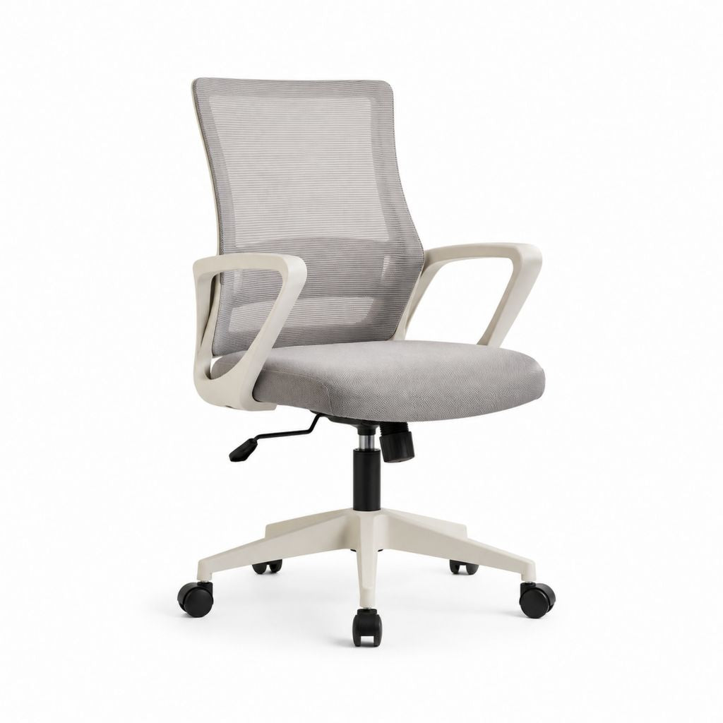 Sedia da ufficio girevole grigio chiaro e bianco in rete di poliestere con braccioli 62 x 62 x 92-102 cm