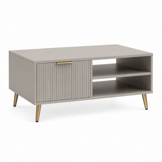 Tavolino da caffè grigio in MDF rettangolare con anta e ripiani 100 x 50 x 45 cm