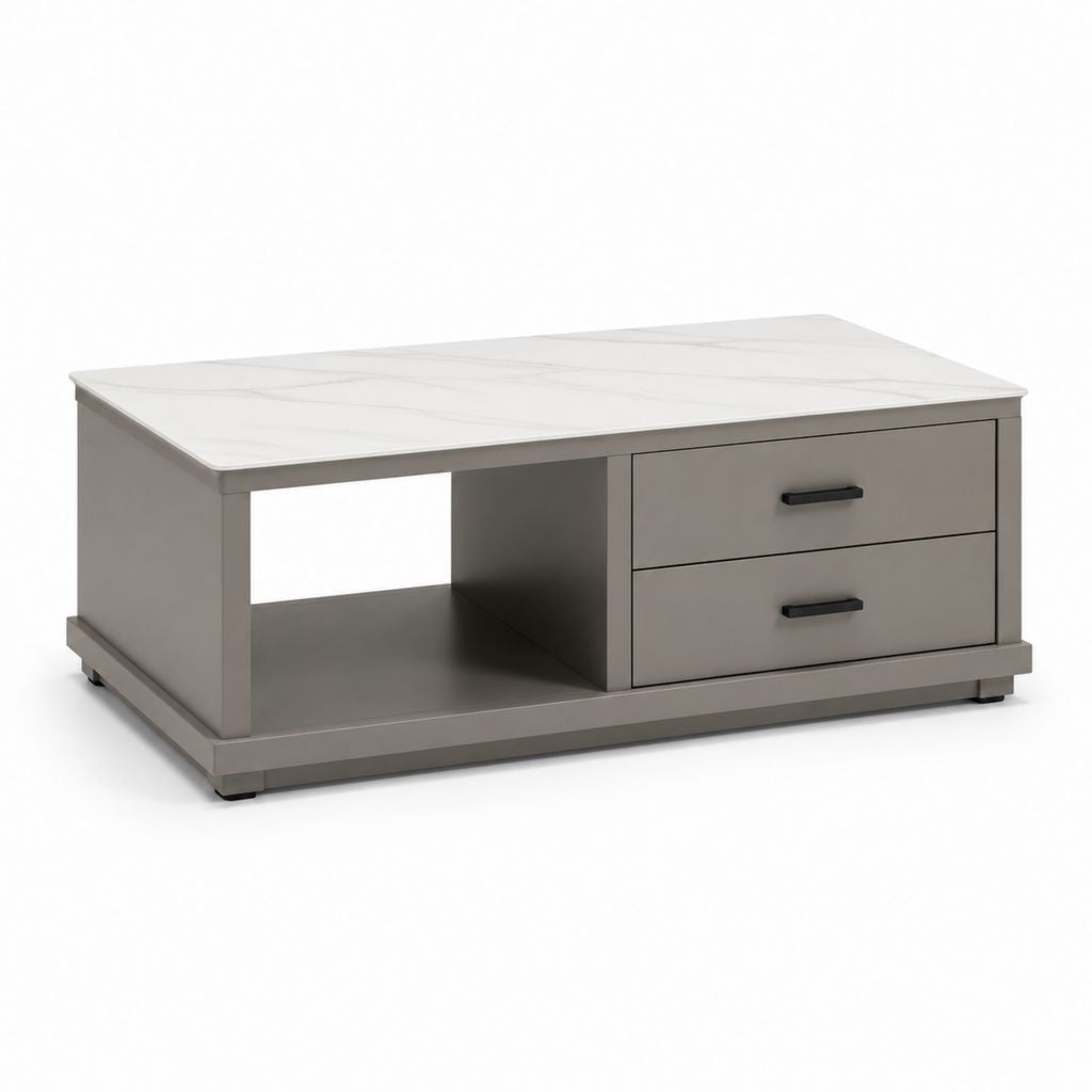 Tavolino da caffè rettangolare grigio in MDF con piano effetto marmo 100 x 60 x 45 cm
