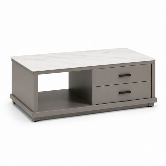 Tavolino da caffè rettangolare grigio in MDF con piano effetto marmo 100 x 60 x 45 cm