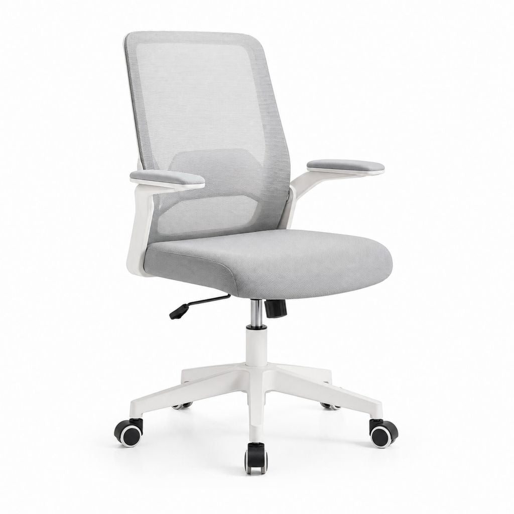 Sedia da ufficio ergonomica grigio chiaro in rete di poliestere con braccioli e ruote 62 x 62 x 113-123 cm