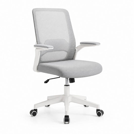 Sedia da ufficio ergonomica grigio chiaro in rete di poliestere con braccioli e ruote 62 x 62 x 113-123 cm