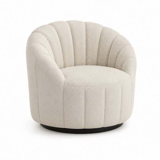 Poltrona girevole a conchiglia beige in bouclé di poliestere 82 x 80 x 76 cm