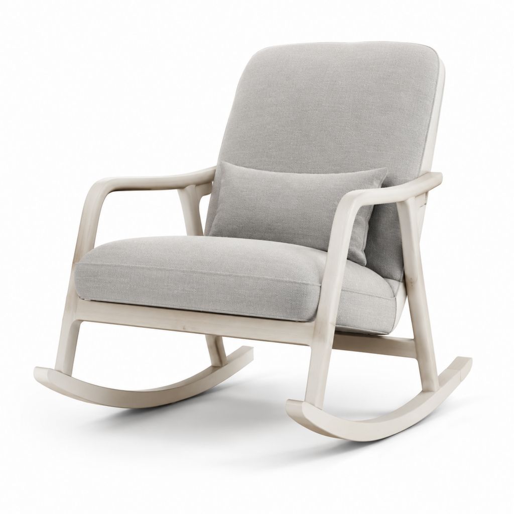 Poltrona a dondolo grigio chiaro in poliestere con struttura in legno massello 68 x 92 x 102 cm