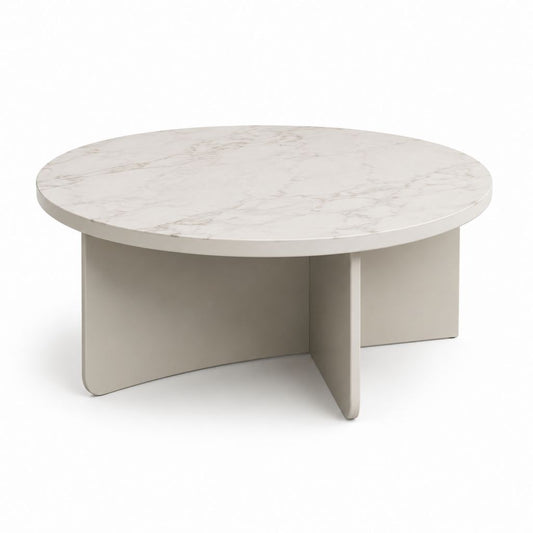 Tavolino da caffè rotondo bianco effetto marmo in MDF Ø80 x H38 cm