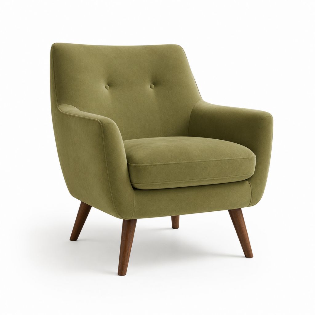 Poltrona da soggiorno verde oliva in velluto di poliestere con gambe in legno massello 76 x 82 x 90 cm