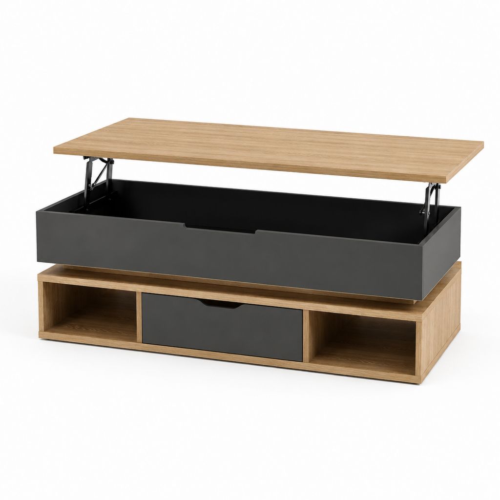 Tavolino da caffè sollevabile rovere e antracite in pannello truciolare 120 x 60 x 45 cm