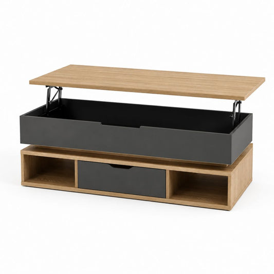 Tavolino da caffè sollevabile rovere e antracite in pannello truciolare 120 x 60 x 45 cm