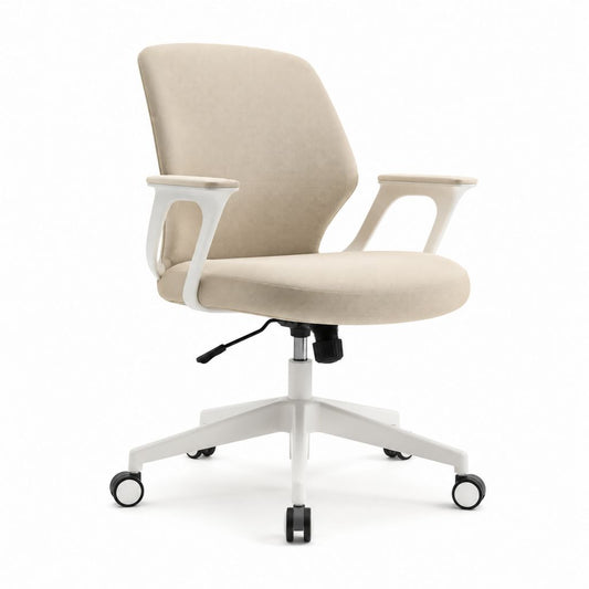 Sedia da ufficio girevole beige in poliestere con braccioli e ruote 62 x 62 x 92-102 cm