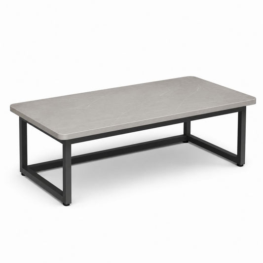 Tavolino da caffè rettangolare grigio effetto marmo con piano in ceramica e struttura in acciaio 110 x 60 x 45 cm
