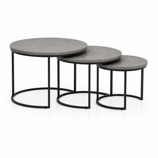 Set di 3 tavolini da caffè rotondi grigio effetto marmo in MDF e acciaio diametro 80 60 45 cm