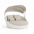 Letto prendisole da giardino rotondo con tettuccio beige in rattan PE e alluminio 200 x 180 x 200 cm