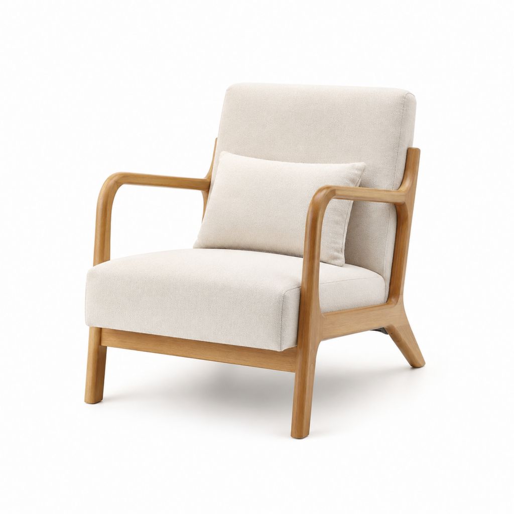 Poltrona da soggiorno beige in poliestere con struttura in legno massello 75 x 85 x 95 cm