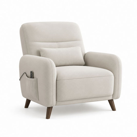 Poltrona reclinabile elettrica beige in poliestere con tasca laterale 90 x 92 x 102 cm