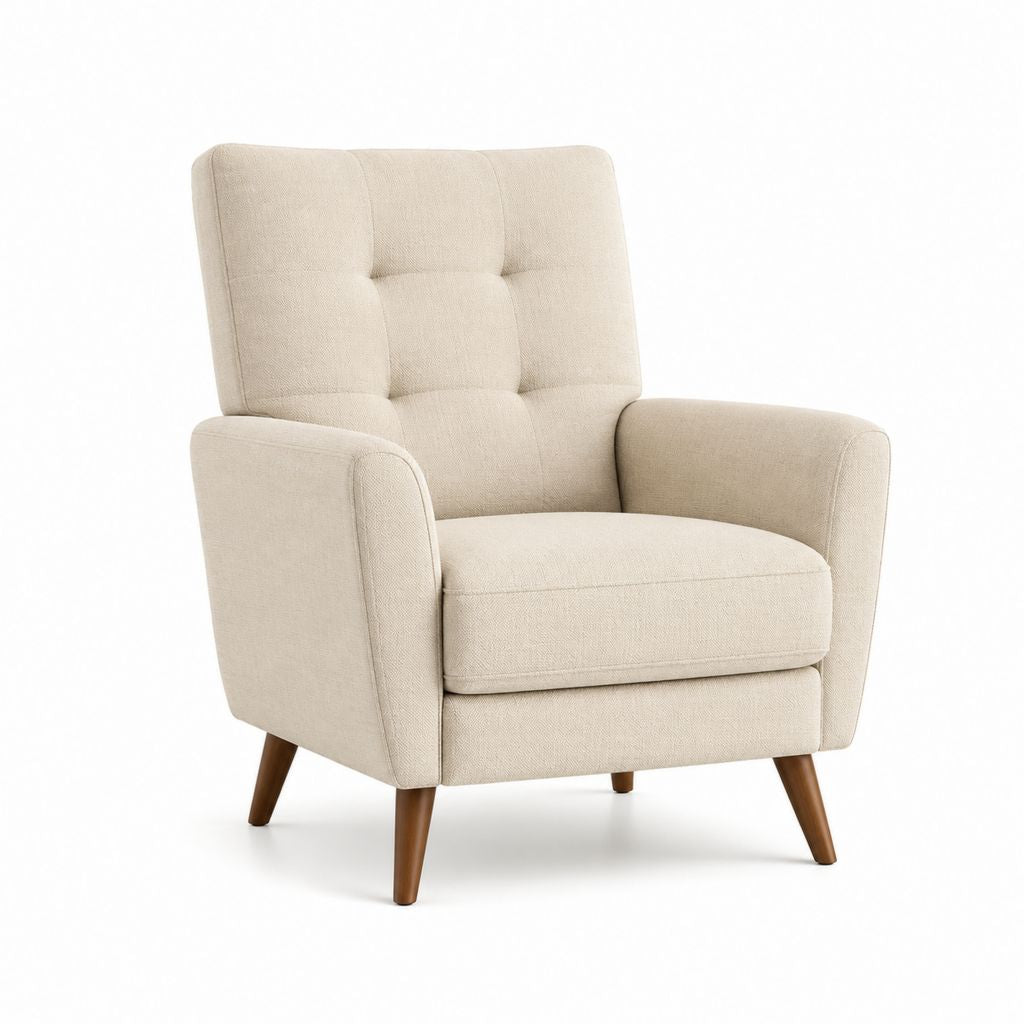 Poltrona da soggiorno imbottita beige in poliestere con schienale alto 80 x 86 x 101 cm