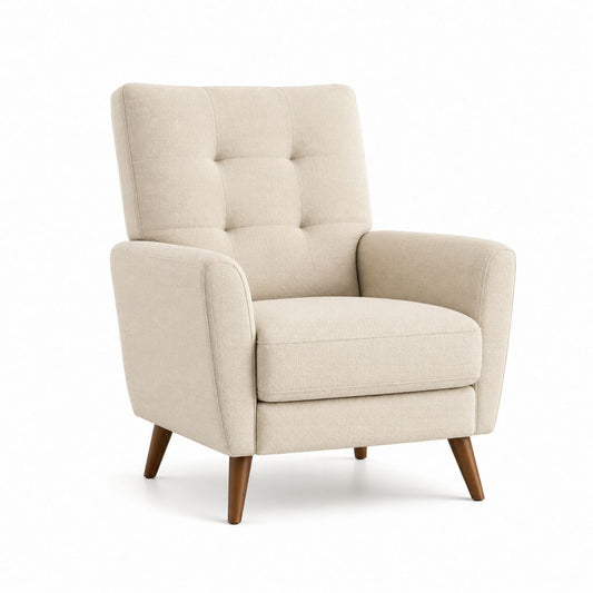 Poltrona da soggiorno imbottita beige in poliestere con schienale alto 80 x 86 x 101 cm