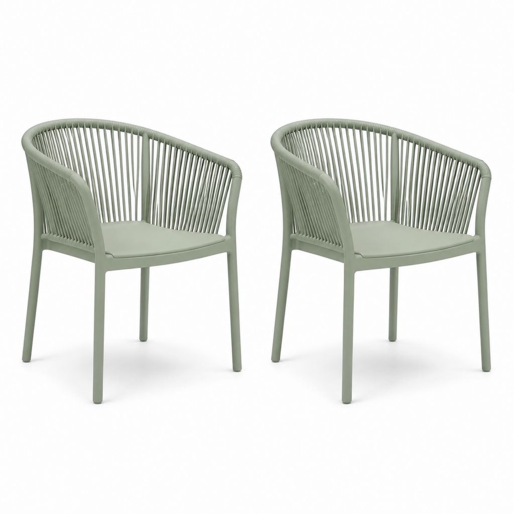 Set 2 sedie da giardino con braccioli verde salvia in polipropilene 57 x 56 x 80 cm