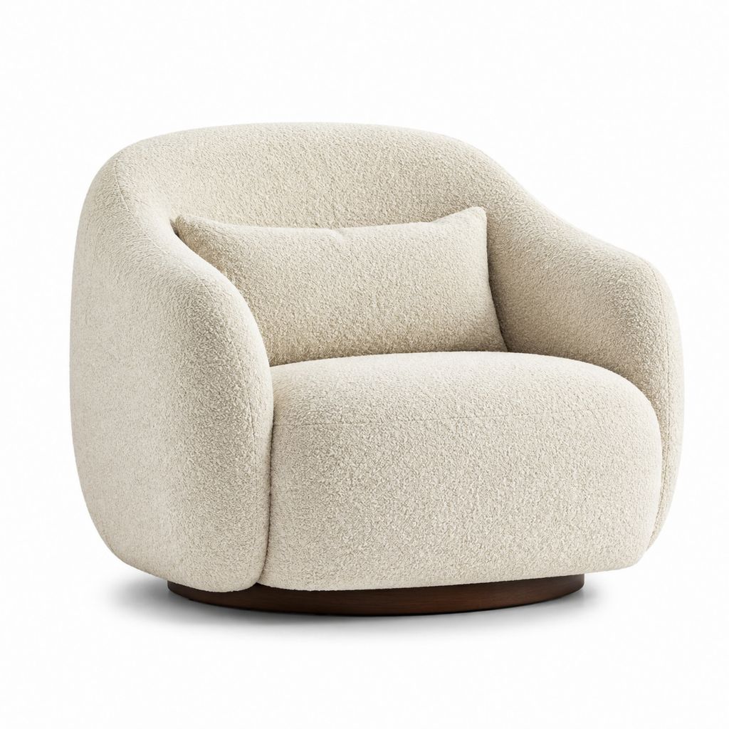 Poltrona da soggiorno bouclé beige in poliestere con base rotonda 85 x 83 x 76 cm