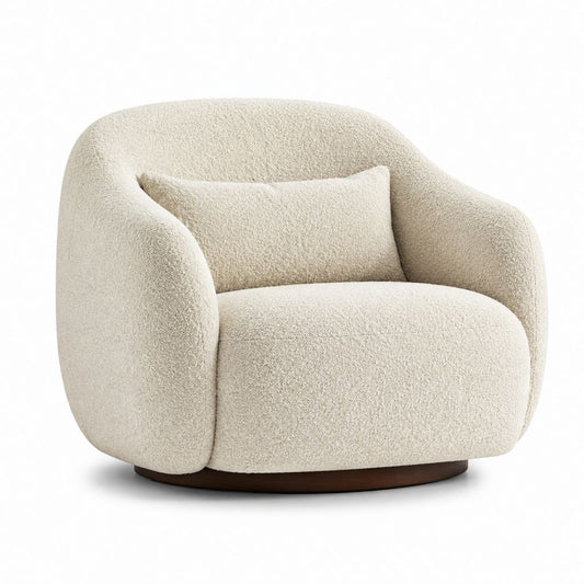 Poltrona da soggiorno bouclé beige in poliestere con base rotonda 85 x 83 x 76 cm