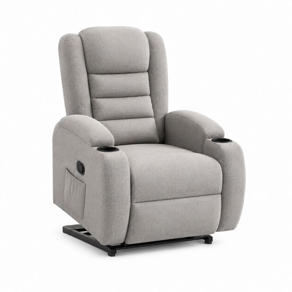 Poltrona reclinabile manuale grigia in poliestere con portabicchieri 90 x 95 x 103 cm