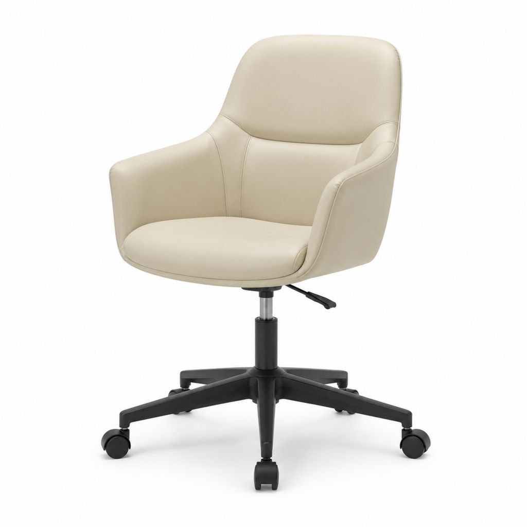 Sedia da ufficio girevole beige in pelle sintetica PU con braccioli e ruote 64 x 64 x 92-102 cm