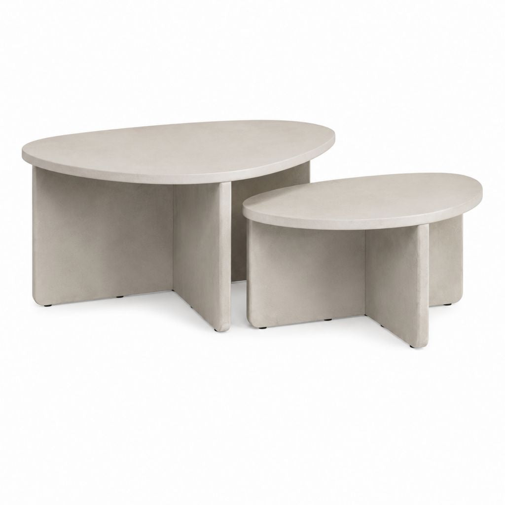 Set di 2 tavolini da caffè ovali grigio cemento in MDF 100 x 60 x 40 cm e 80 x 50 x 32 cm