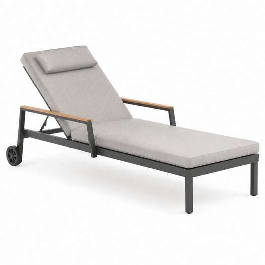 Lettino prendisole reclinabile con ruote grigio in alluminio e poliestere rettangolare 198 x 68 x 35 cm